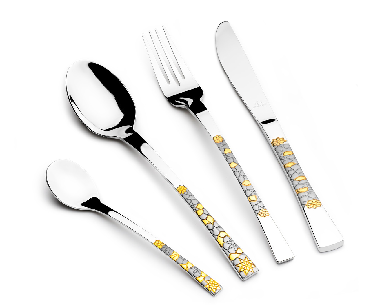 سرویس قاشق‌چنگال 26 پارچه نقره ای- طلایی با استند TM478GS-3032
